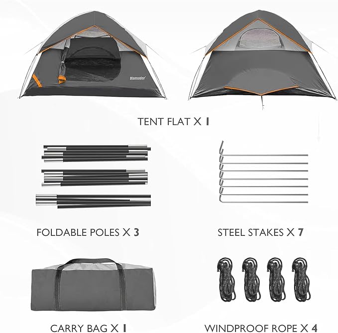 Camping Tent, Waterproof 2/3/4 Person Tents for Camping, Lightweight Easy Set Up Outdoor Hiking Tent Backpacking Tent with Carry Bag, Backpack Tent Suit for Family Beach Hiking Travel