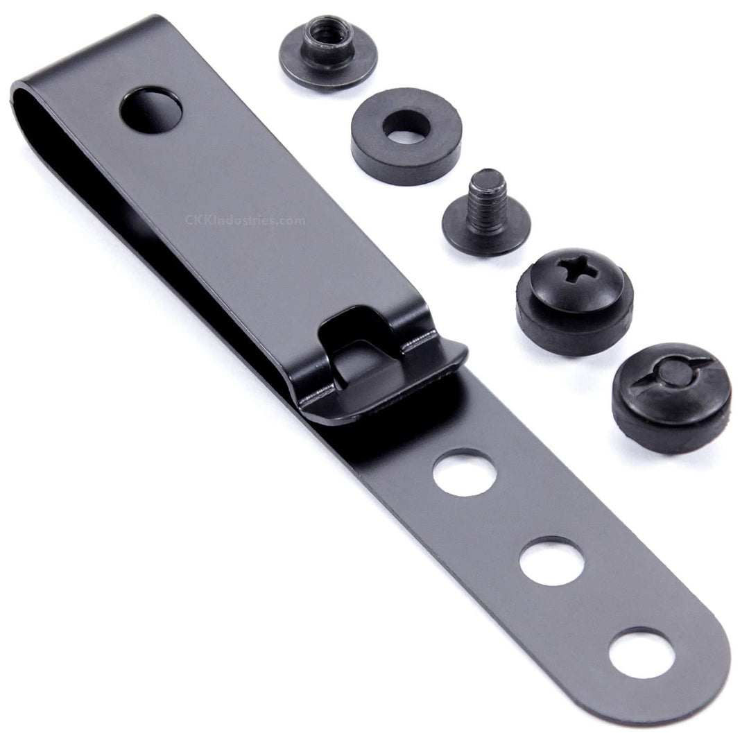 HolsterSmith Universal Metal Belt Clip for Holster Making - (Model 5) - (3-Hole) - (Tactical Black) - (w/SPTHA Mounting Hardware) - (1 Pack)