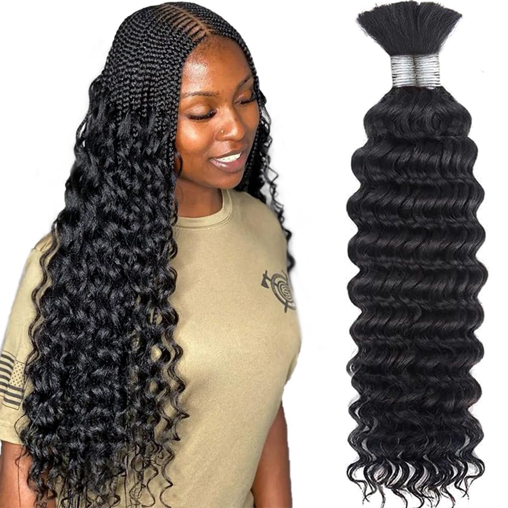 Amella Bulk Human Hair For Braiding 16Inch Deep Wave Human Braiding Hair (1Pack-2Bundles) Human Hair Braiding Hair 100%Unprocess