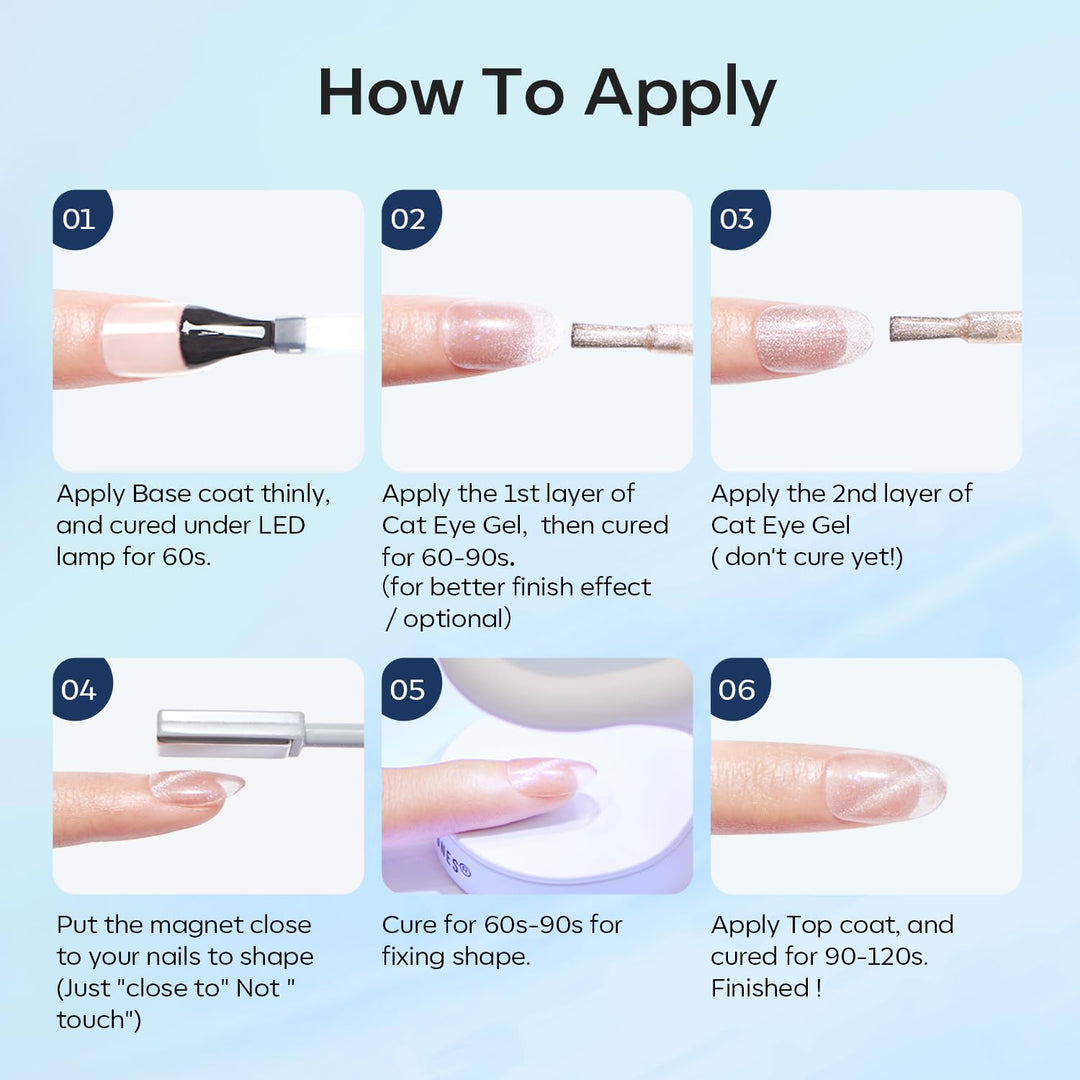 modelones Gel Nail Polish Set 6 Colors Blue Glitter Galaxy Dark Blue 9D Cat Eye Gel Nail Polish with Magnet Light White Shimmer Pearl Soak Off Led Nail Art DIY Salon Gift For Women