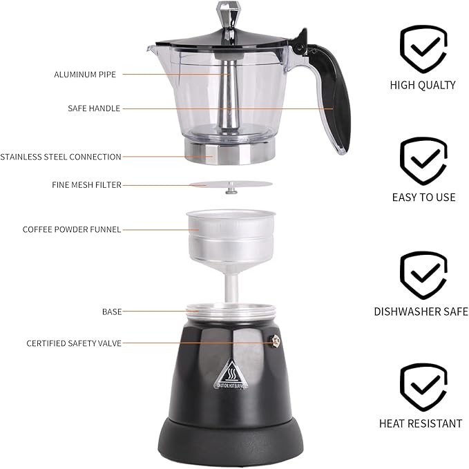 Cuban Coffee Maker, 6 or 3cup Electric Espresso Coffee Maker, Portable Cafeteras Electricas Modernas, Electric Moka Pot with Detachable Base & Overheat Protection, Coffee Gift for Home Travel