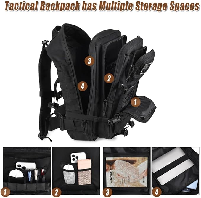 Military Tactical Backpack 45L Large Tactical Backpack for Men, Hiking Rucksack With Bottle Holder