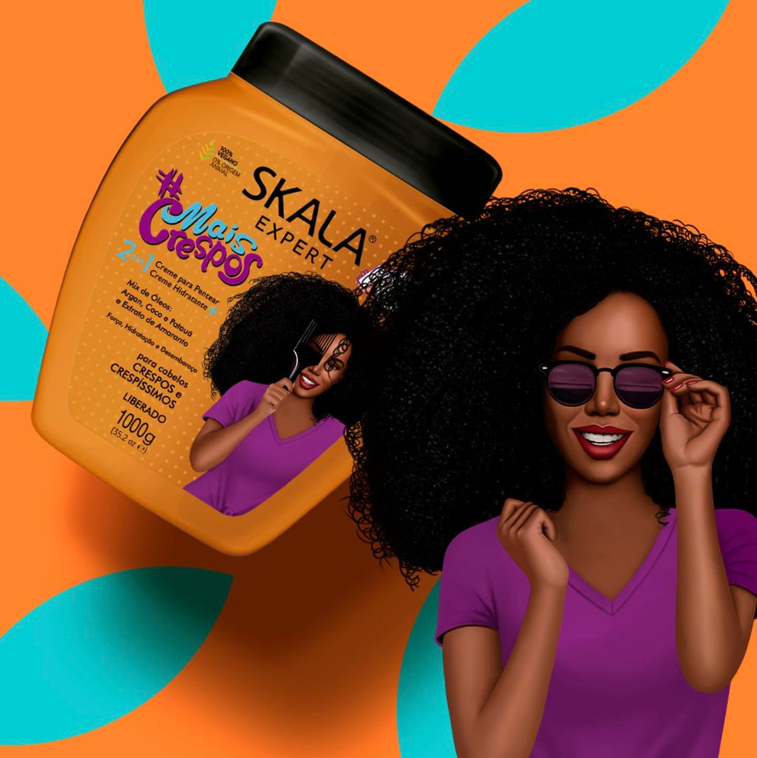 SKALA Mais Crespos Super Curly Hair Type 4ABC - Hydrate , Eliminate Frizz 2 IN 1 Conditioning Treatment Cream and Cream To Comb 35.2oz