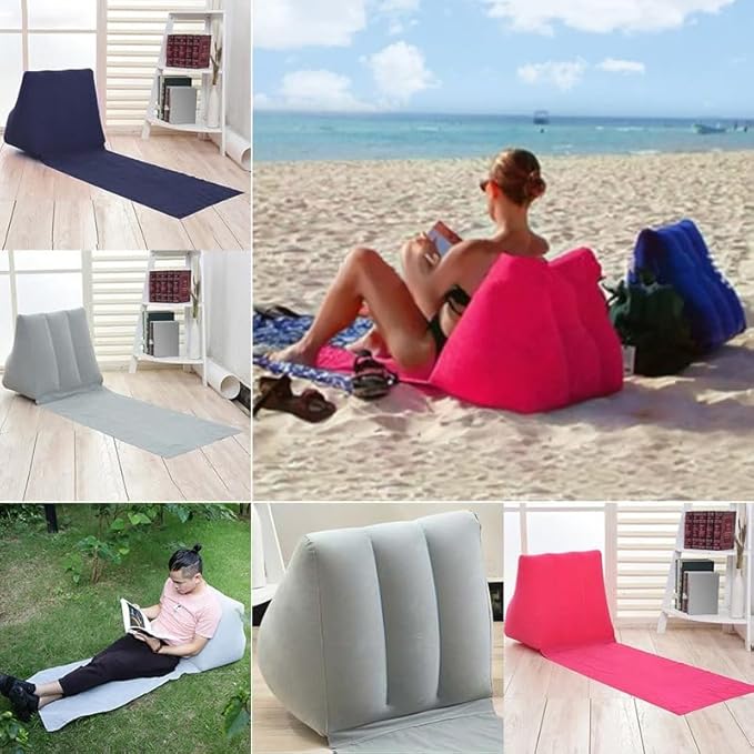 1PC Grey Blue Inflatable Beach Mat Lounge Chair - Flocking Camping Leisure Lounger Back