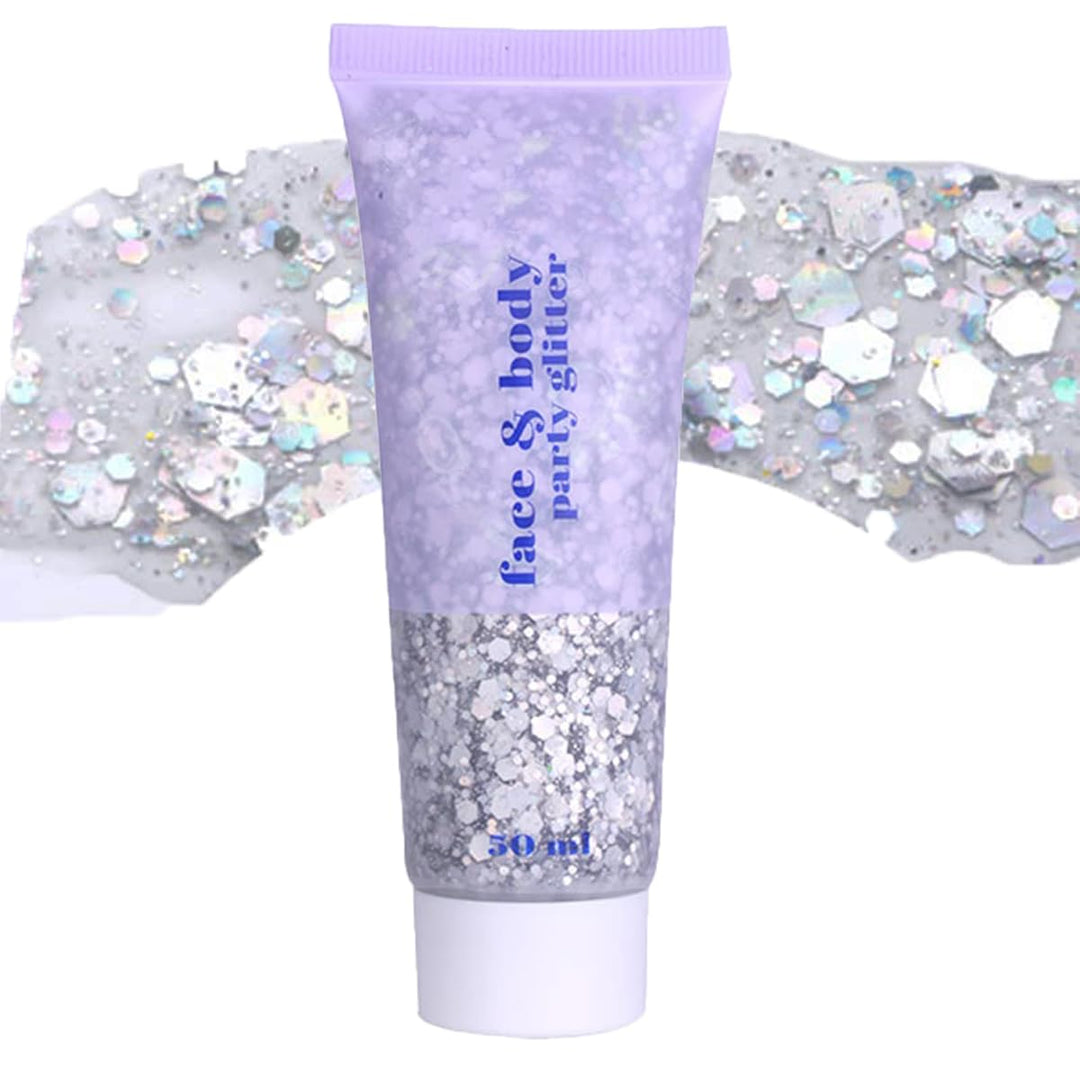 Paminify Silver Mardi Gras Out for Women Face Glitter Gel,Carnival Rave Accessories,Singer Concerts Body Glitter, Music Festival Hair Sequins Face Glitter Paint Makeup,50ML