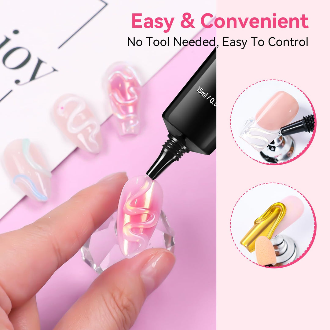 Makartt 3D Nail Gel and Chrome Nail Powder Kit, 15g Sculpting Gel for Nail Art DIY No wipe 3D Molding and Metallic Chrome Powder Set for Decoration Manicure Pedicure Use