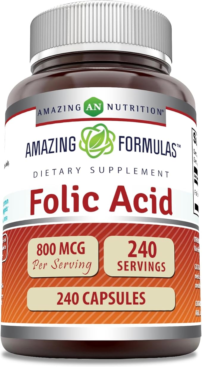 Amazing Formulas Folic Acid Supplement (Vitamin B9) | 800 Mcg | 240 Capsules | Non-GMO | Gluten-Free | Made in USA