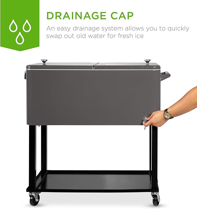Best Choice Products 80-Quart Outdoor Steel Rolling Cooler Cart w/Ice Chest, Bottle Opener, Catch Tray, Drain Plug, Locking Wheels
