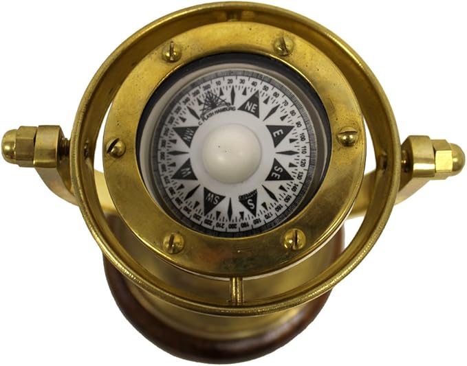 5" Gimbaled Brass Compass with Stand - Nautical Collectibles