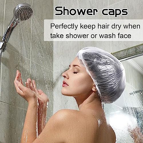 Shower Caps, 200PCS Large Thick Disposable Shower Caps, Bowl Covers, Clear Plastic Wrap for Women, Bath Caps for Hair Treatment