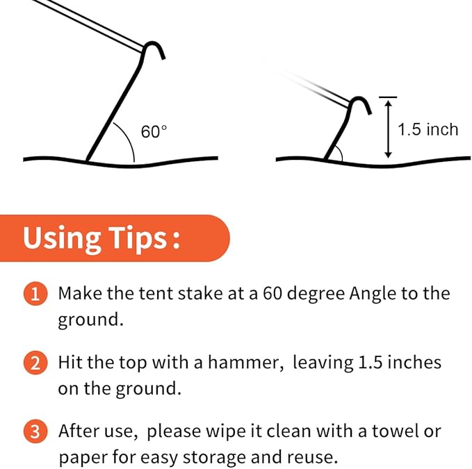 12 PCS Metal Tent Stakes Tent Pegs with Hook for Camping Ground Rug Party Tarp (7 Inch)