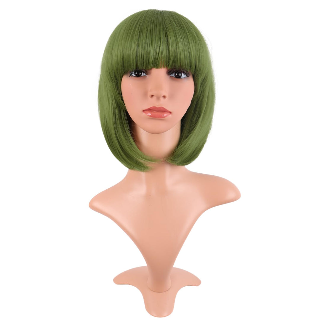 Mapofbeauty 12 Inch /30 Cm Fashion Lady Short Straight Synthetic Flat Bangs Bob Wig (Olive Green)