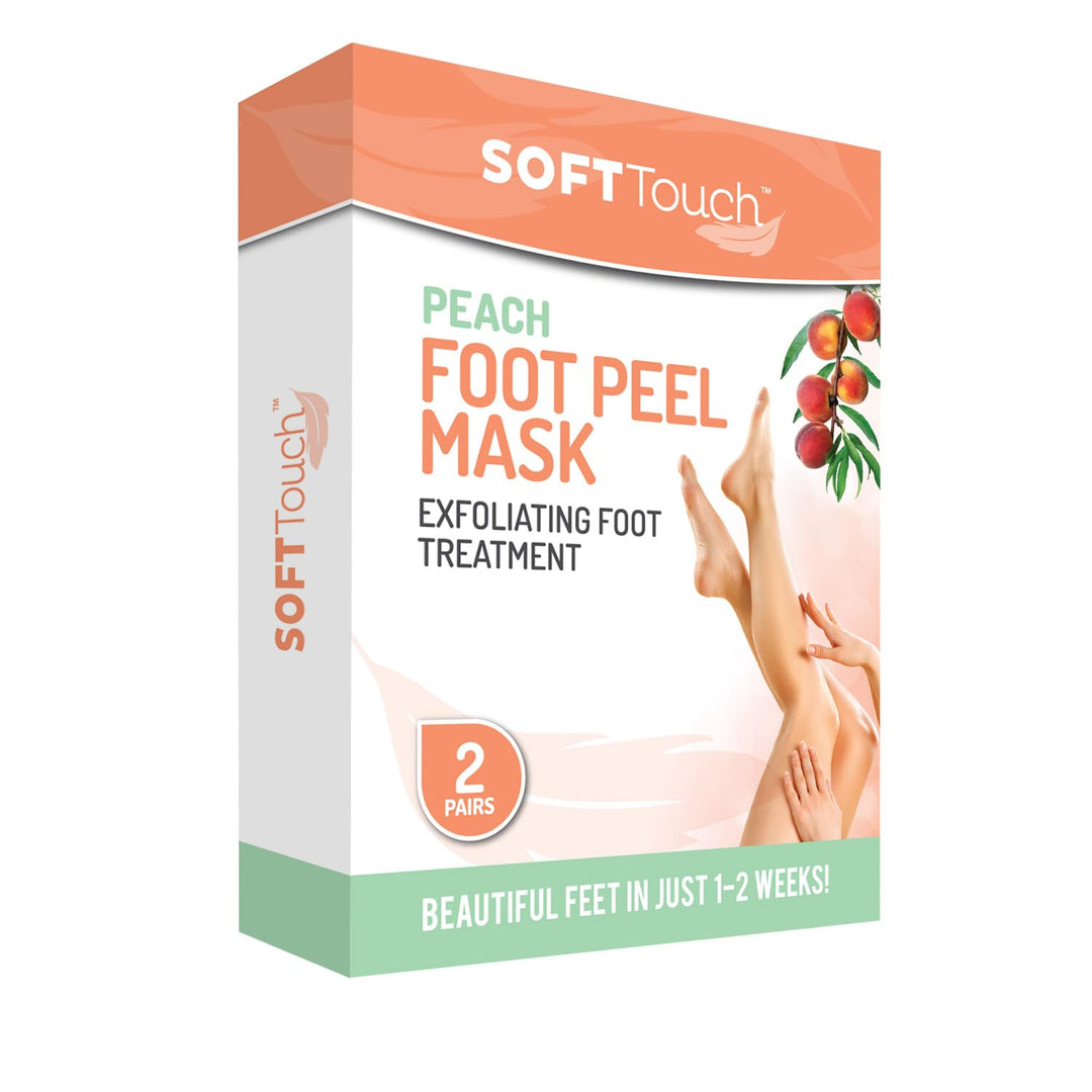 Soft Touch Foot Peel Mask - Pack of 2 Feet Peeling Masks for Dry, Cracked Heels & Calluses - Exfoliating Foot Mask Peel for Baby Soft Skin, Peach