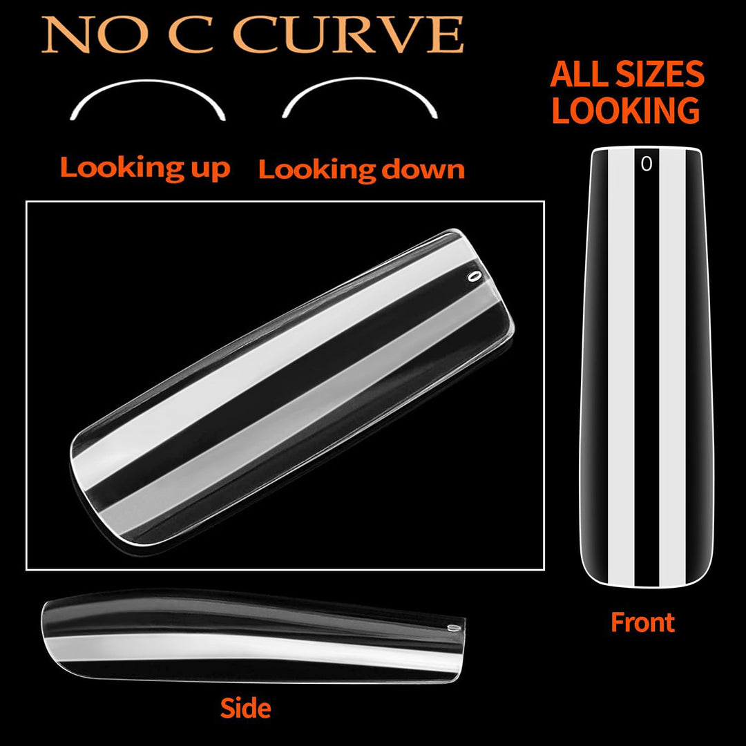 XXL Square Gel Nail Tips | 120 PCS Extra Long | No C Curve | DIY Home Use