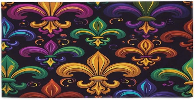 Colorful Mardi Gras Fleur De Lis Beach Towel Oversized Quick Dry Beach Blanket Microfiber Sand Free Absorbent Lightweight Bath Towel for Pool Travel Swimming Camping Women Men, 30" x 60"