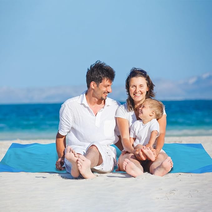 Picnic Blanket, Mini Pocket Beach Mat 55.1 x 70.8IN (3-5 People) Foldable, Lightweight Waterproof Sand Free, Foldable Thin Ground Sheet for Outdoor Camping Hiking Travel - with Hand Strap