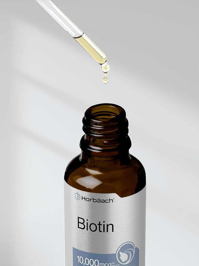 Horbäach Biotin Liquid Drops 10000mcg | 4 fl oz | Berry Flavor | Vegetarian, Non-GMO & Gluten Free Supplement