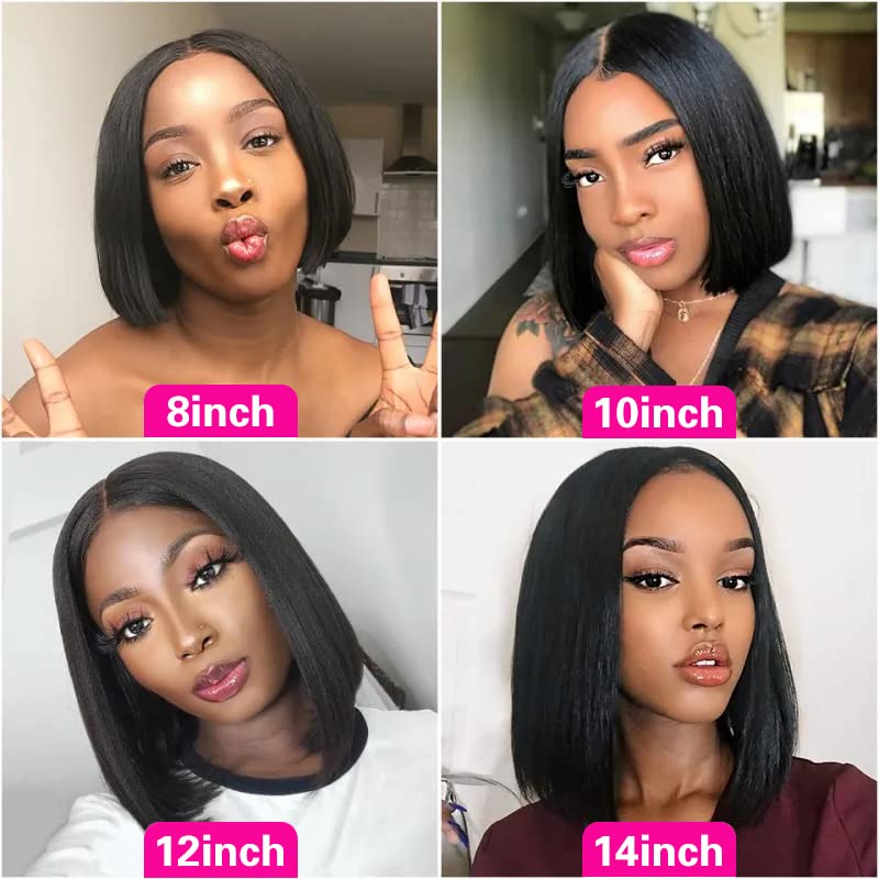 Bob Wig Human Hair 13x4 Lace Front Wigs Human Hair Pre Plucked with Baby Hair 180% Density Short Bob Wigs for Women Straight Bob Frontal Wigs for Women Natural Black (12inch,Short Wigs)