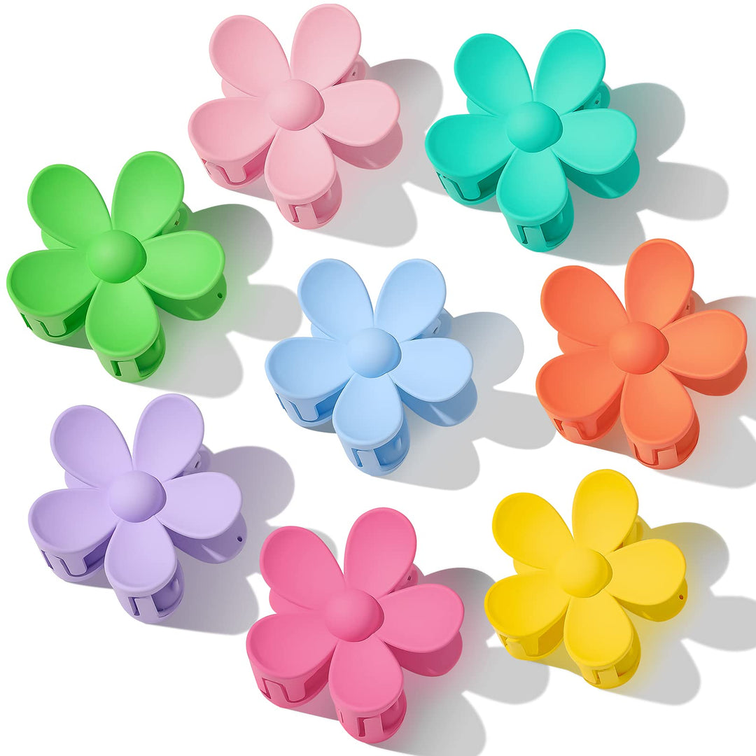 Flower Hair Clips 8Pcs, Large Claw Clips For Women Girls Thick Thin Hair, Strong Hold Nonslip Big Dasiy Jaw Clamps Matte Hair Ac