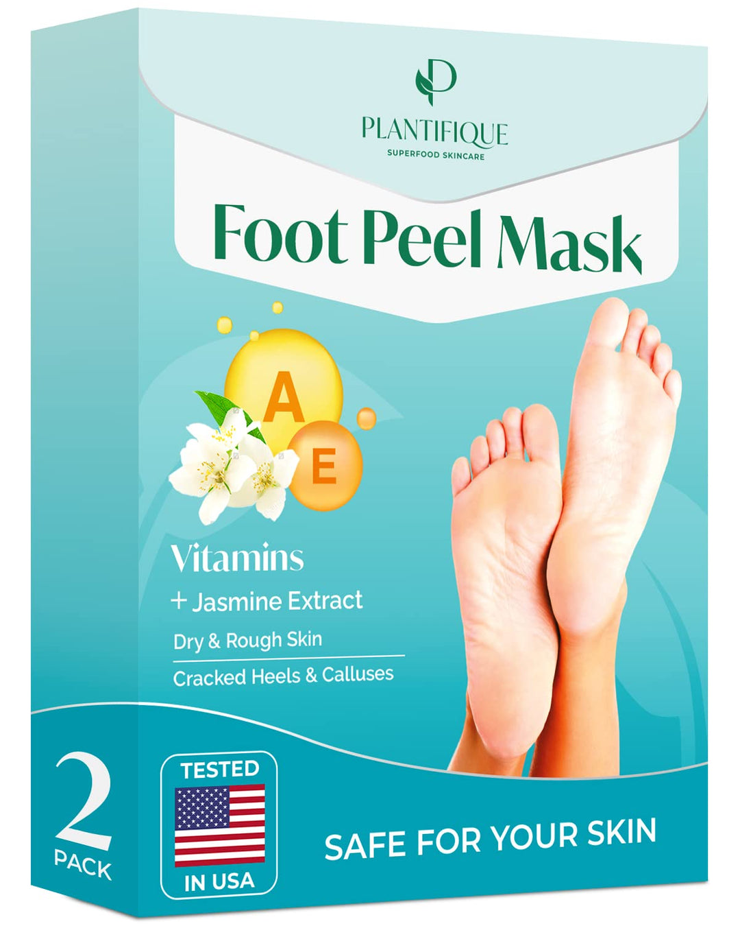 PLANTIFIQUE Foot Peeling Mask 2 Pack | Dermatologically Tested Repairs Heels & Removes Dry Dead Skin for Baby Soft Feet | Exfoliating Foot Peel Mask for Dry Cracked Feet | Jasmine