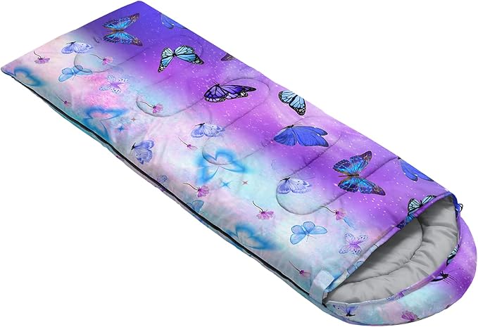 AILONEN Kids Floral Cat Camping Sleeping Bags,Lightweight & Waterproof,3 Season Warm & Cool Weather,Kawaii Kitten Sleeping Bags for Girls Adults,Travelling,Outdoors