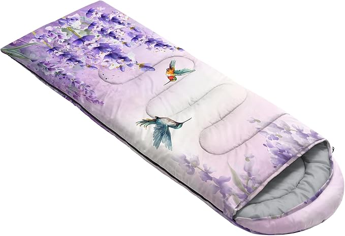 AILONEN Kids Floral Cat Camping Sleeping Bags,Lightweight & Waterproof,3 Season Warm & Cool Weather,Kawaii Kitten Sleeping Bags for Girls Adults,Travelling,Outdoors