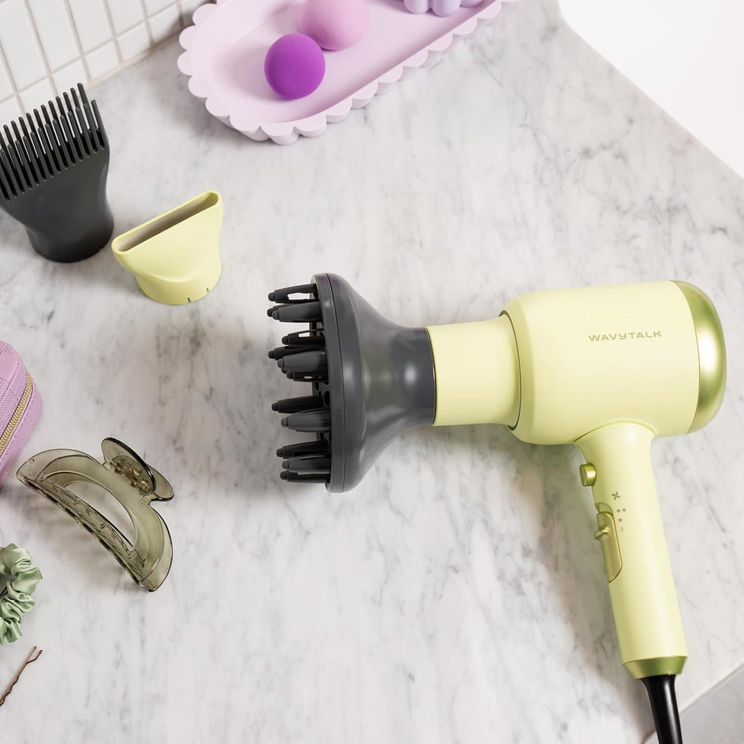 Wavytalk 1875W Ionic Hair Dryer | Diffuser & Comb for Curly Hair | Green