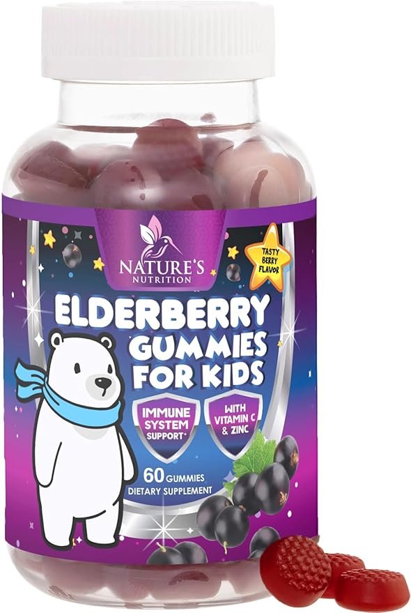 Children's Daily Immune Support Gummies with Real Elderberry + Vitamin C & Zinc to Support Kids Healthy Immune System, Natures Sambucus Elderberry Gummy, Chewable Supplement, Gluten-Free, 60 Gummies