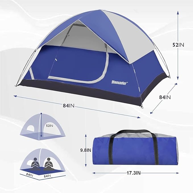 Camping Tent, Waterproof 2/3/4 Person Tents for Camping, Lightweight Easy Set Up Outdoor Hiking Tent Backpacking Tent with Carry Bag, Backpack Tent Suit for Family Beach Hiking Travel