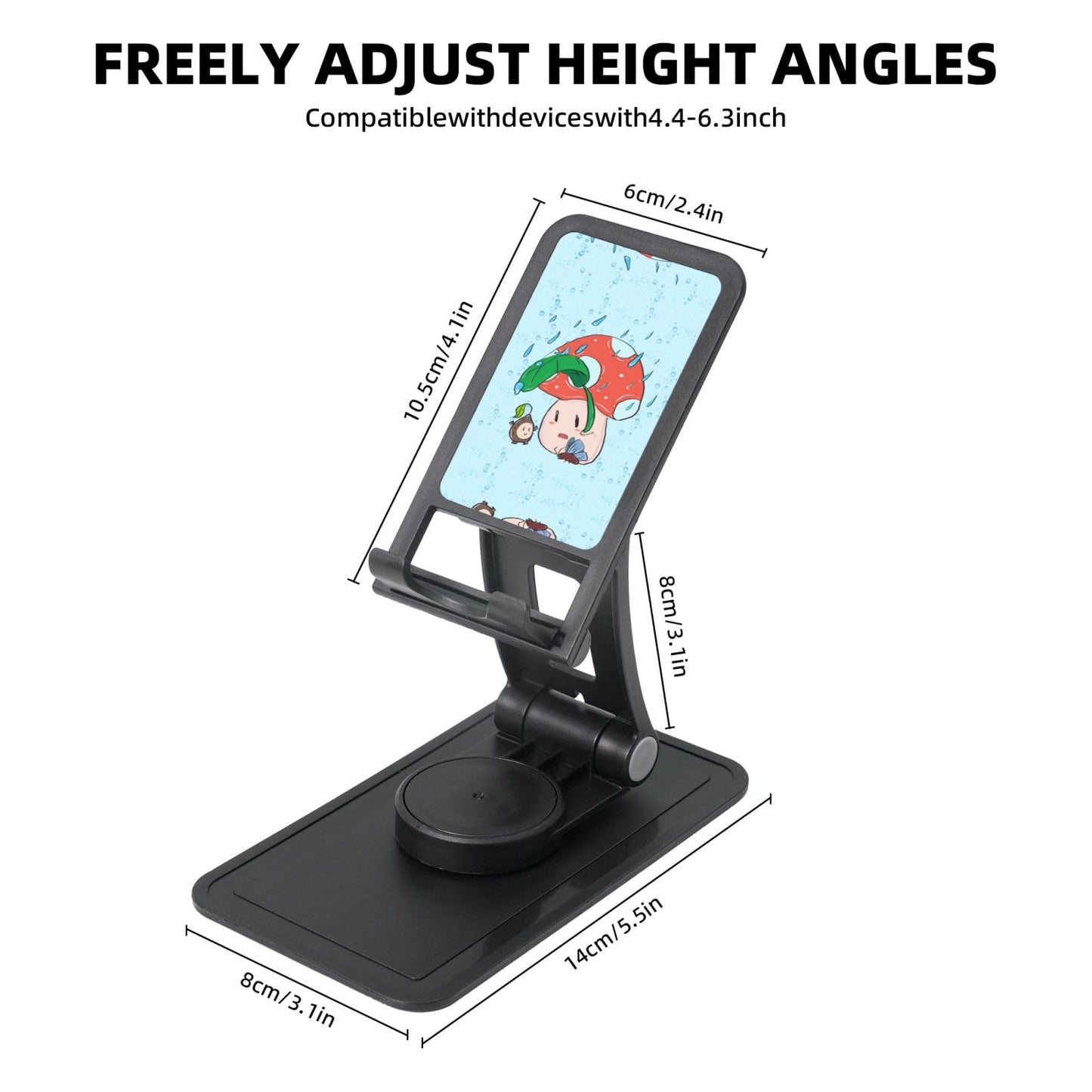 Sunflower Seeds and Mushroom Cell Phone Stand 360° Adjustable Foldable Desktop Phone Holder Cradle Compatible with Most Mobile Phones Black