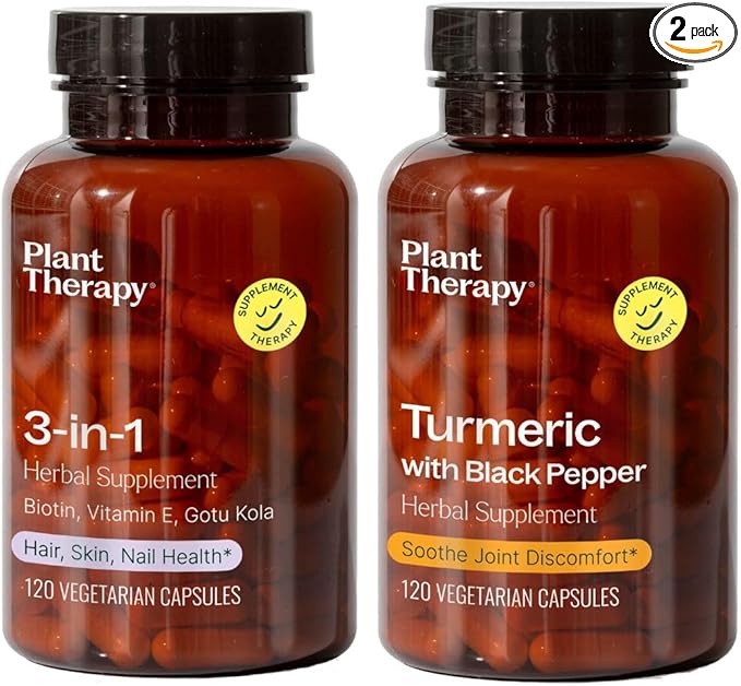 3-in-1 Hair, Skin, & Nails Herbal Supplement Capsules & Turmeric w/Black Pepper Herbal Supplement Capsules