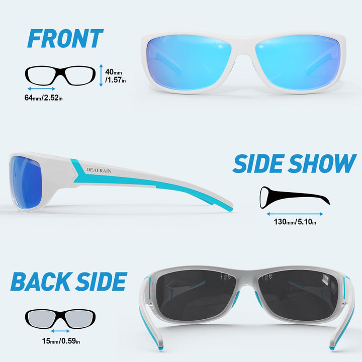 DEAFRAIN Polarized Sports Sunglasses for Men Women Fishing Driving Cycling Running Baseball Golf White Blue Glasses UV Protection