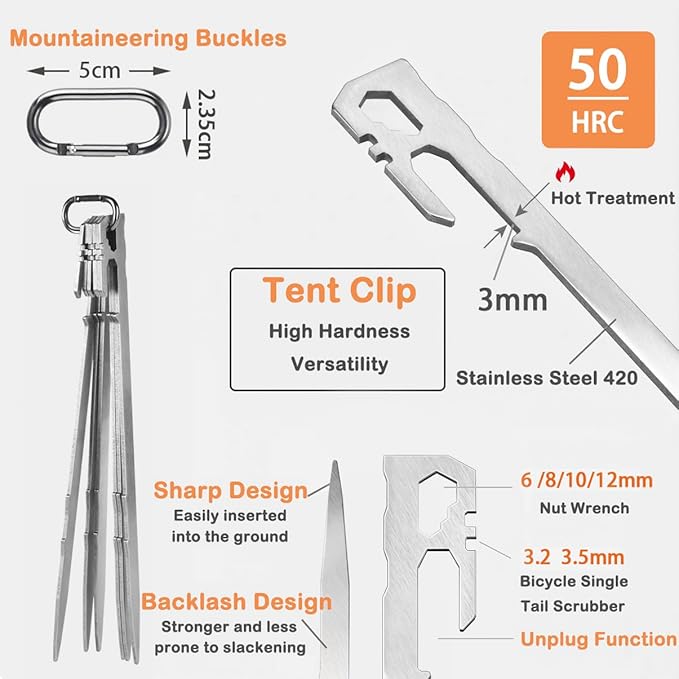 12 Pack Tent Stakes Heavy Duty 11 inch Steel Tent Pegs Ground Stakes Tent Spikes for Camping Unbreakable and Inflexible