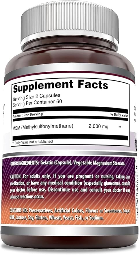 Amazing Formulas MSM (Methylsulfonylmethane) Supplement | 2000 Mg Per Serving | Capsules | Non-GMO | Gluten Free | Made in USA (2 Pack, 120 Count)