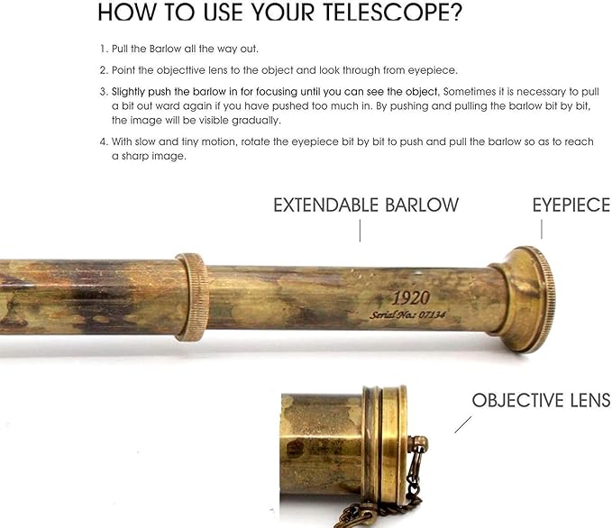 1920 Brass Maritime Vintage Telescope with Pure Leather Case...