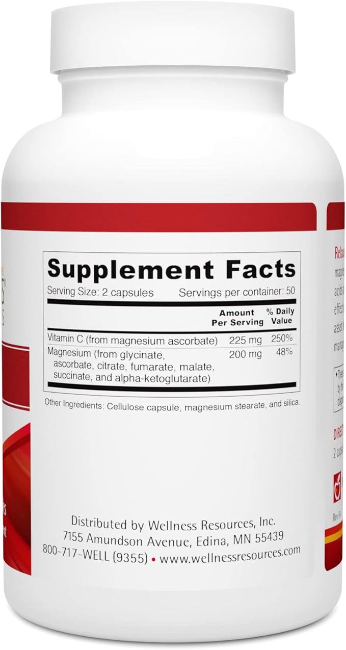 Wellness Resources RelaxaMag - High Absorption Magnesium Glycinate for Sleep, Stress, and Relaxation - High Potency Elemental Magnesium Per Capsule (100 Capsules)