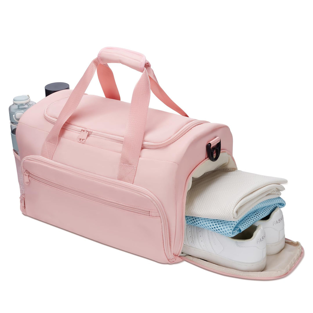 Gym Bag for Women, Small Fitness Workout Sports Bag with Wet Pocket & Shoes Compartment, Water Resistant Overnight Weekender Duffle Bag in Pink