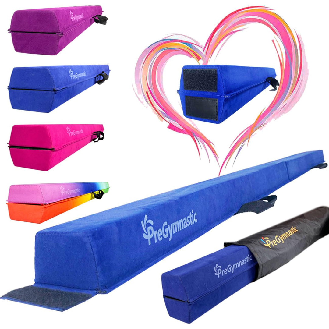 PreGymnastic 6FT/8FT/9.5FT Folding Balance Beam for Kids 3-12,Foldable Gymnastics Floor Beam-Extra Firm Suede Cover with Carry Bag for Home-Gym Equipment for Toddler Teenage (Blue, 6FT)