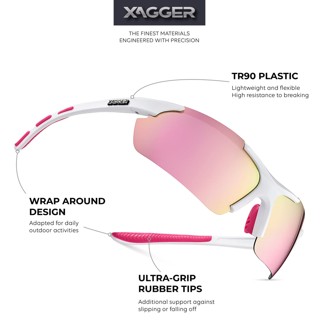 Xagger Polarized Wrap Around Sport Sunglasses for Men Women UV400 Baseball Softball Running Cycling Glasses