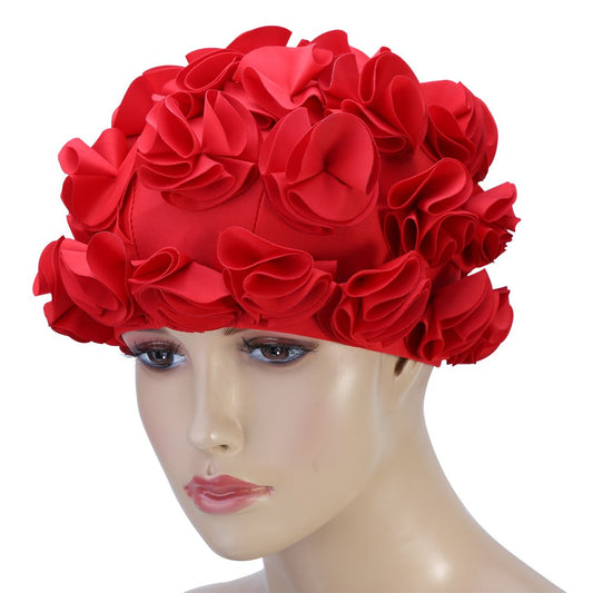 Swim Caps for Women Swimming,Long Hair Swimming Women Adult Kids Retro Floral Petal Swimming Hats Fashion Elastic Long Hair Swim Bathing (Red) Flower Swimming Women Girls Kids Pet Swim for Women Swim