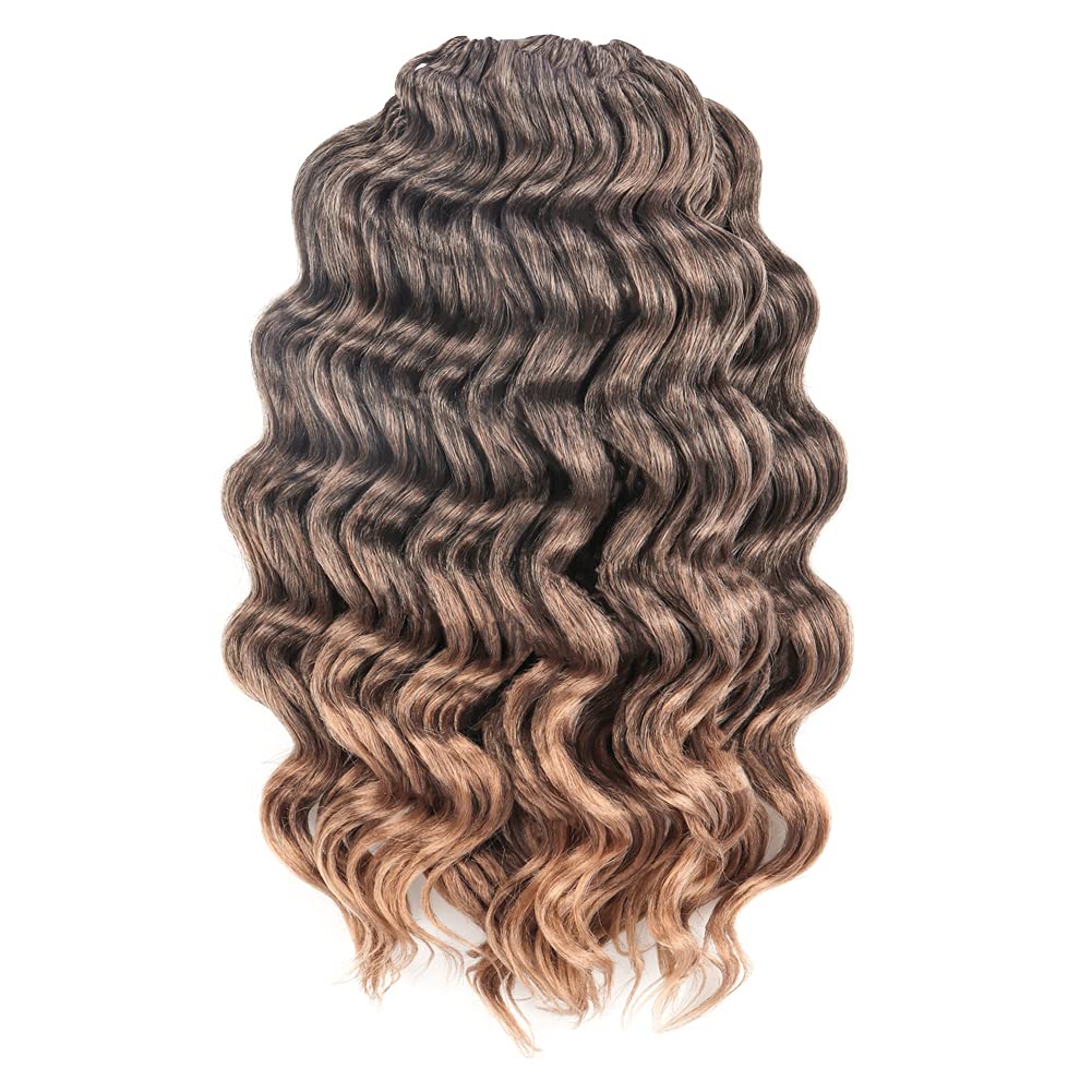 Toyotree Ocean Wave Crochet Hair - 16 Inch 8 Packs Ombre Blonde Mid-Length Curly Deep Wave Crochet Hair, Synthetic Ocean Wave Br