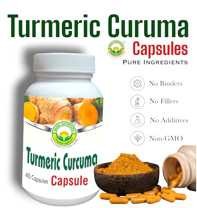 BASIC AYURVEDA Turmeric Curcuma Supplement | Natural Herbal Capsules for Joint support, Immune System Support, Skin Health & Daily Vitality | Extra Strength Formula | 40 Caplets