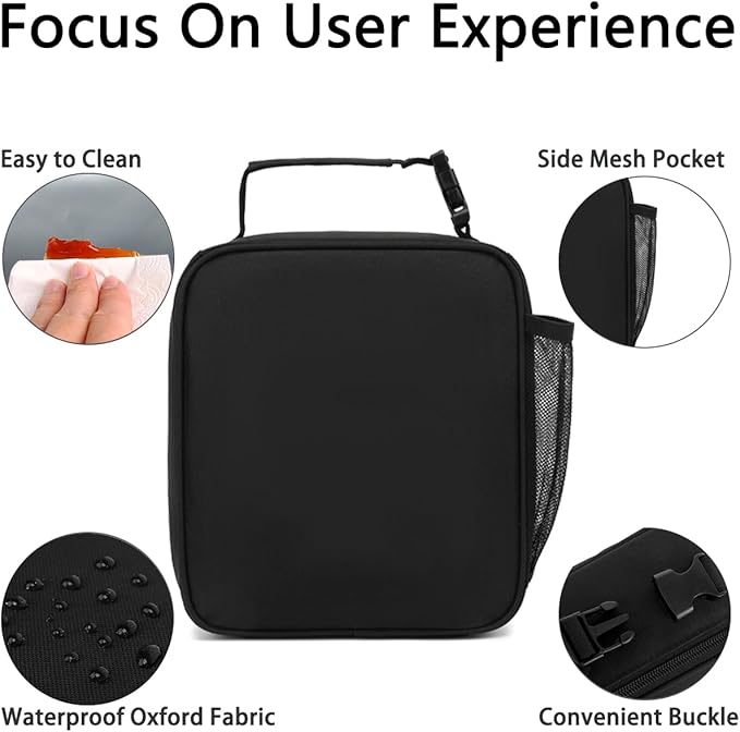 Lunch Box for Kids Boys Girls Men Women, Insulated Small Soft Cooler Lunch Bag Kit for School Work Picnic Travel - Reusable Portable lunchbox, Black