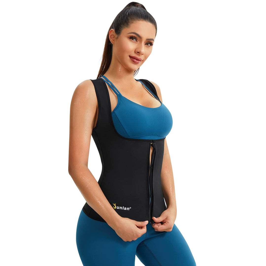Junlan Sauna Suit for Women Waist Trainer Vest for Women Sweat Tank Top Shaper for Women with Zipper (Black, Small)