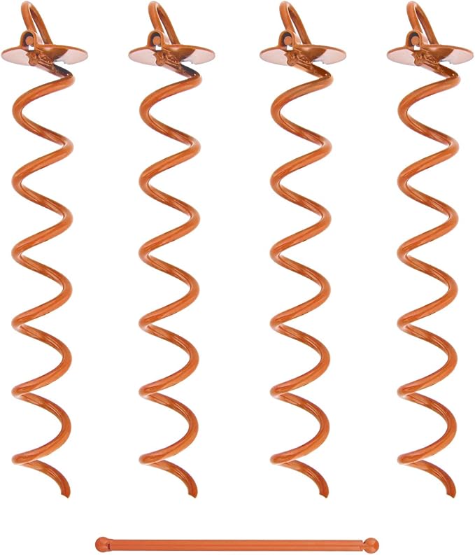 7Penn Ground Anchors Screw in 4 Pack - 16 Inch Orange Spiral Dog Leash Ground Anchor Tie Down - Heavy Duty RV Canopy Stakes for High Wind Camping Tents with 475 lbs Pull Force