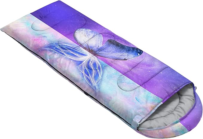 AILONEN Kids Floral Cat Camping Sleeping Bags,Lightweight & Waterproof,3 Season Warm & Cool Weather,Kawaii Kitten Sleeping Bags for Girls Adults,Travelling,Outdoors