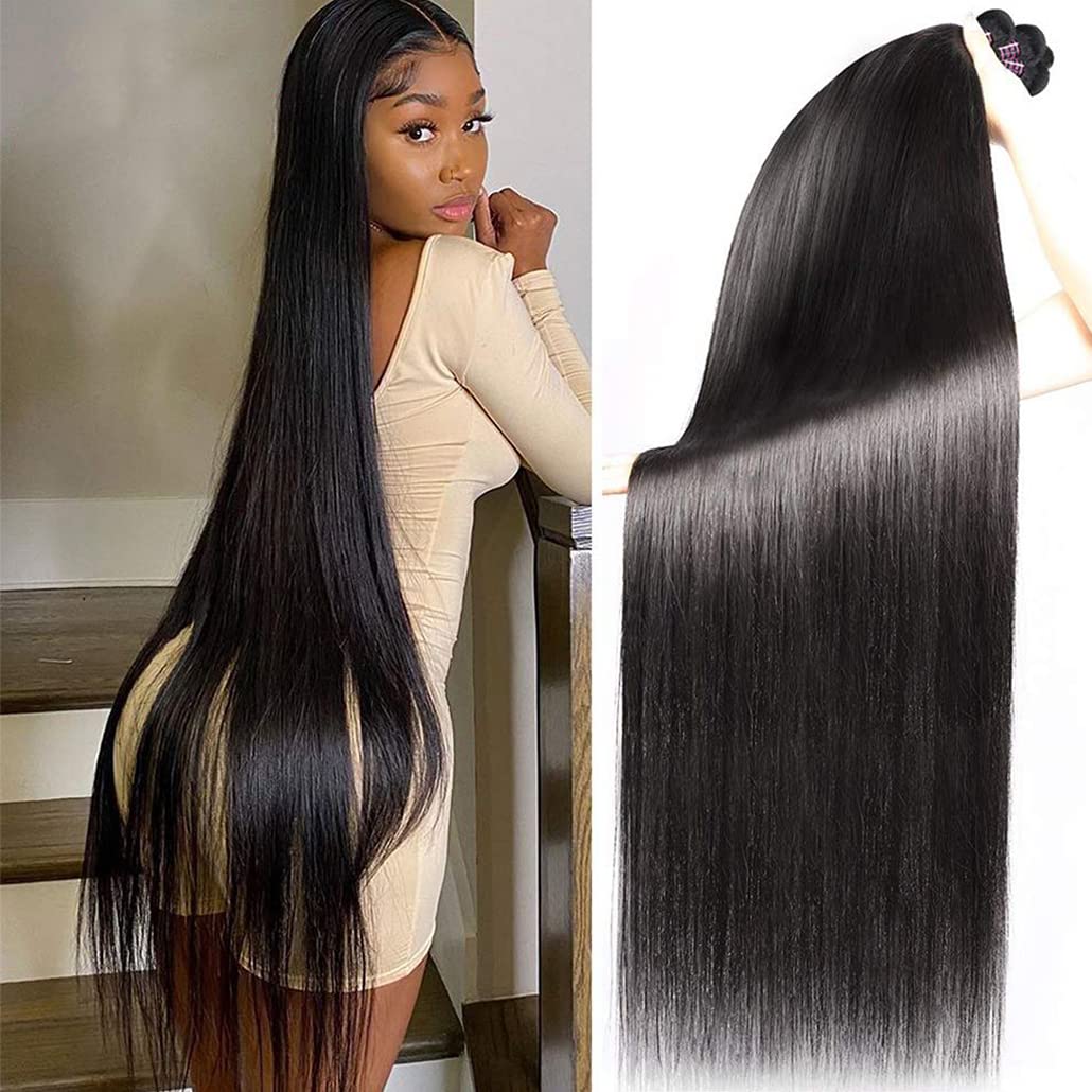 Younsolo Human Hair Bundles Straight Hair 4 Bundles 22 24 26 28 Inch Brazilian Virgin Hair 100% Unprocessed Natural Black Bundle