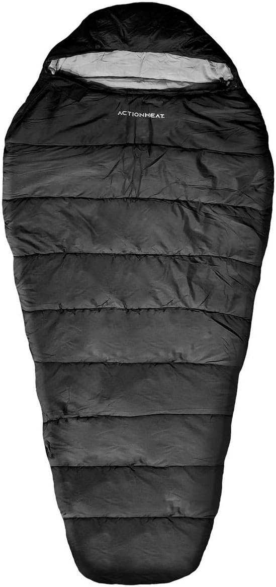 ActionHeat Electric Heated Sleeping Bag for Adults – Portable Mummy Style 5V Battery Powered Heat Sleeping Bag for Camping or Outdoor Hiking Cold Weather Black