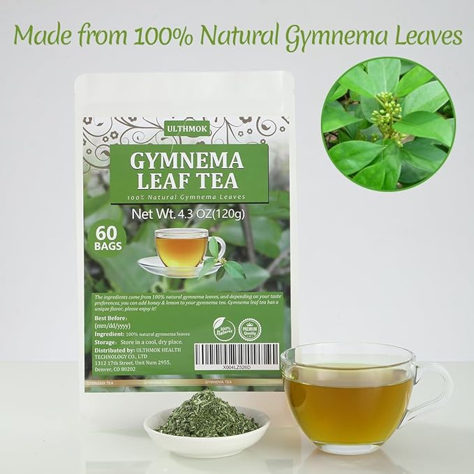 Premium 60 Gymnema Leaf Tea Bags, Made with 100% Natural Gymnema Leaves, for Diabetics, No Additives & Caffeine Free & Sugar Free.