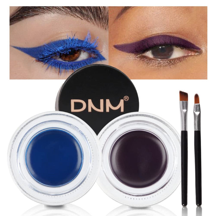 evpct Blue & Purple Gel Eyeliner Waterproof Smudge Proof for Waterline Eyebrow Cream Pomade Set with Brushes, Long Wear